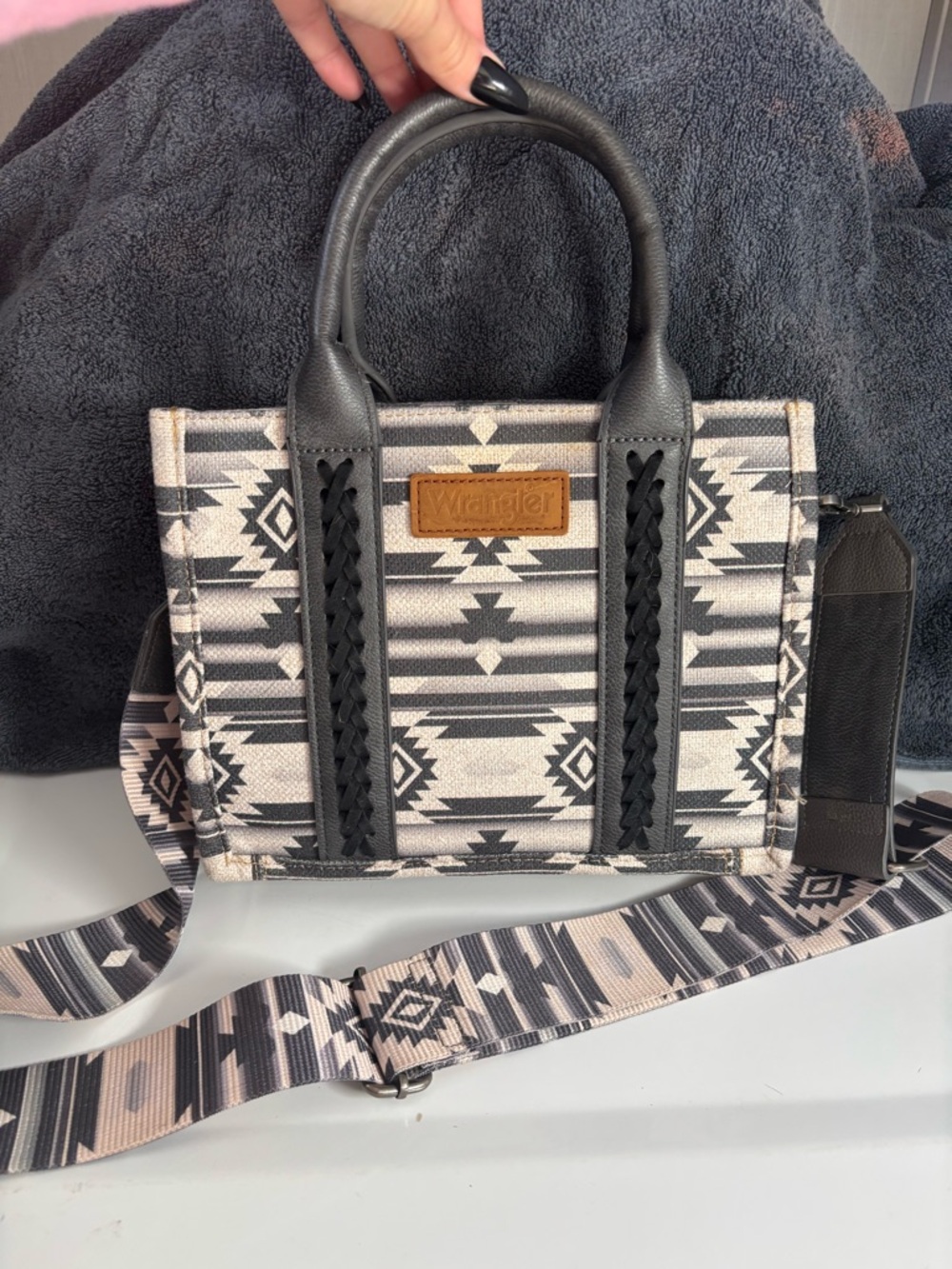 Wrangler Gray Aztec-Pattern Satchel with Detachable Strap
